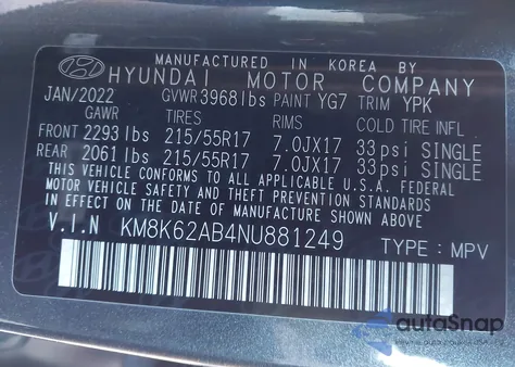 2022 Hyundai Kona Sel from USA, damaged, VIN KM8K62AB4NU881249